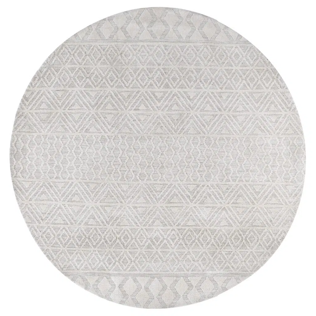 Cream Round Rug with Geometric Patterns & Durable Material for Modern Interior
