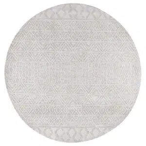 Cream Round Rug with Geometric Patterns & Durable Material for Modern Interior