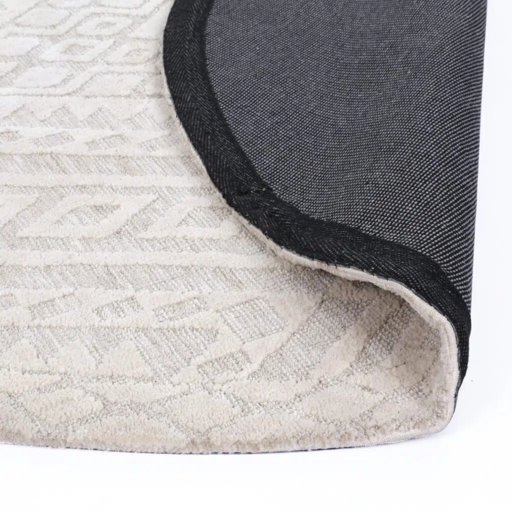 Amritsar Zalij Cream Round Rug - Soft Polyester & Durable Cotton, Geometric Patterns, Versatile for Contemporary & Traditional Spaces, 9mm Pile Height