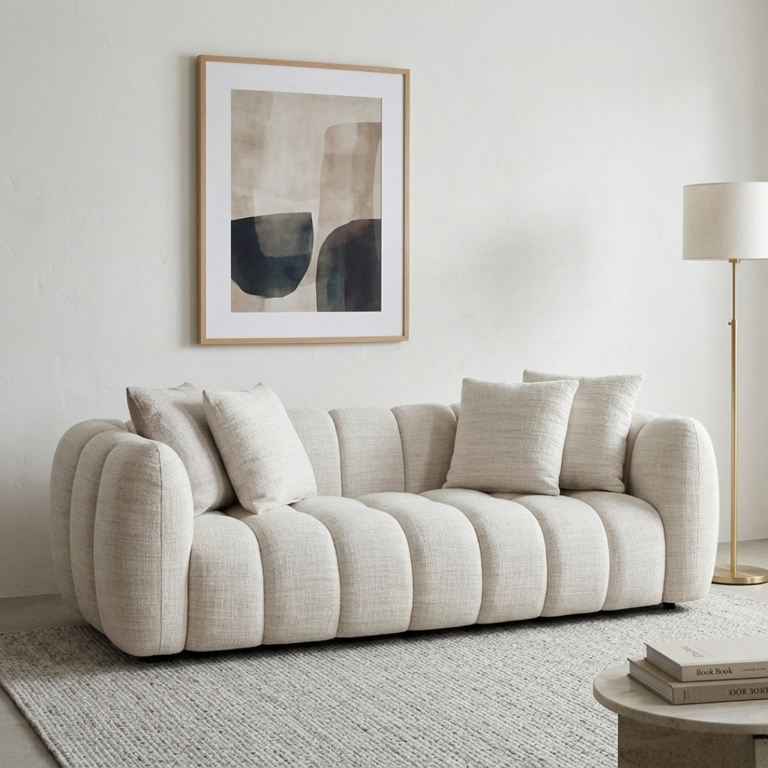 Aria Fabric 3 Seater Sofa – Cream