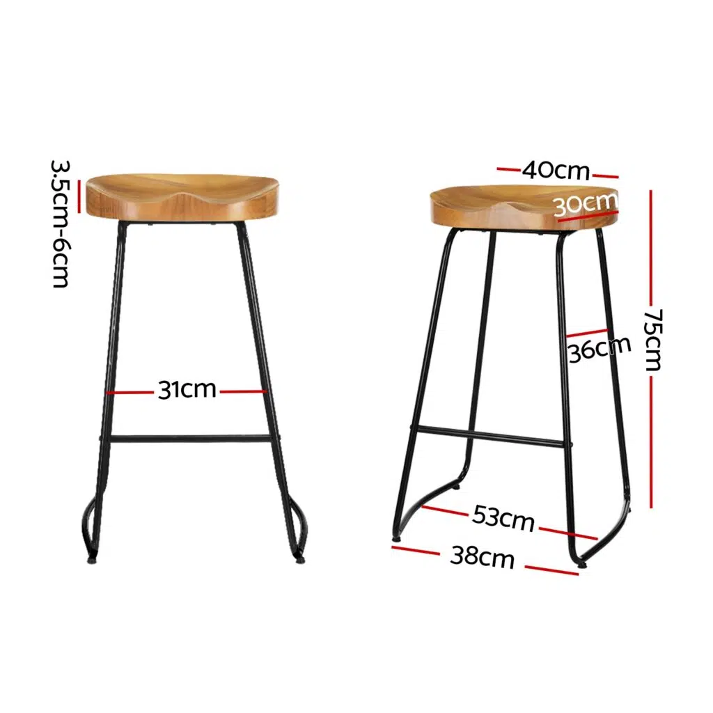 Modern Industrial Bar Stools 75cm Wooden Set 2 Pieces