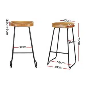 Modern Industrial Bar Stools 75cm Wooden Set 2 Pieces