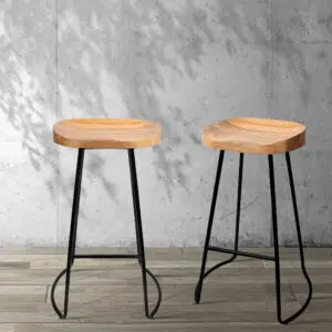 industrial elegance wooden stools modern interior 75cm 2 pieces durable steel frame