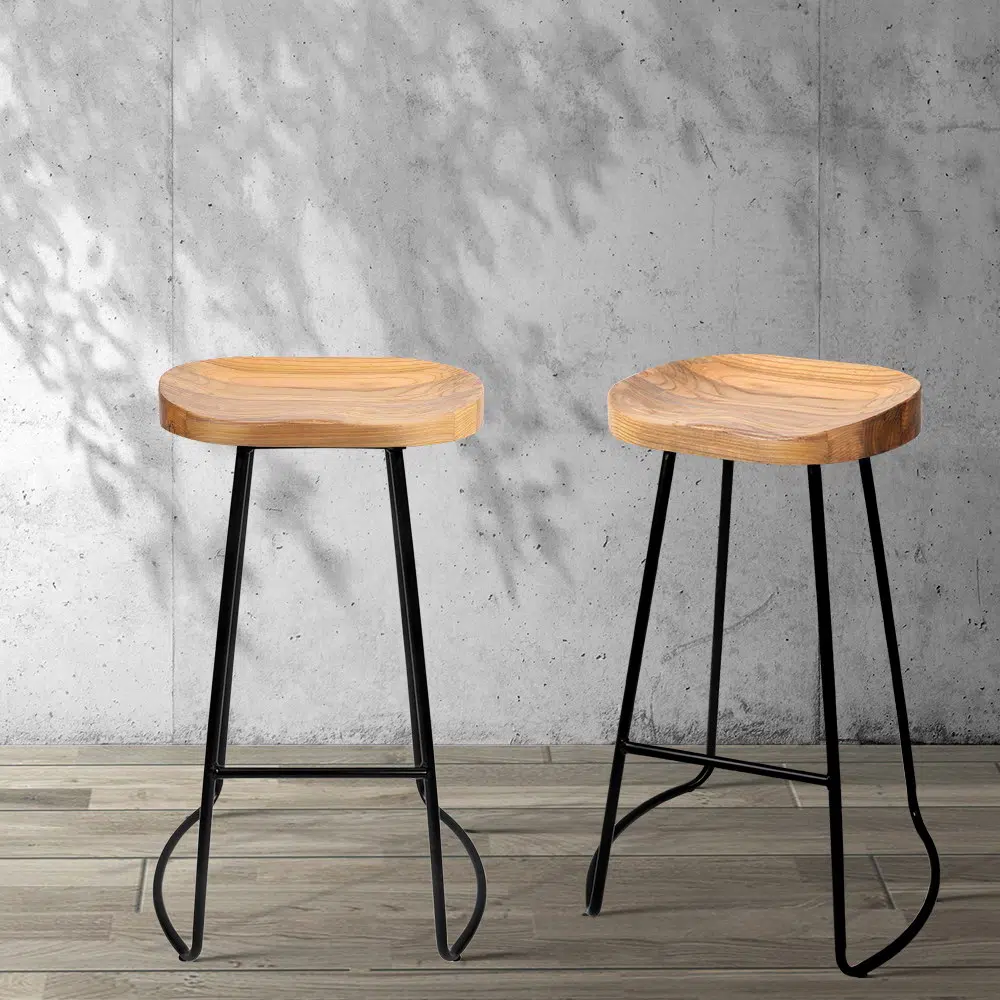 industrial elegance wooden stools modern interior 75cm 2 pieces durable steel frame