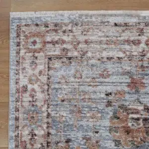 Modern transitional blue rug with durable design and versatile size.