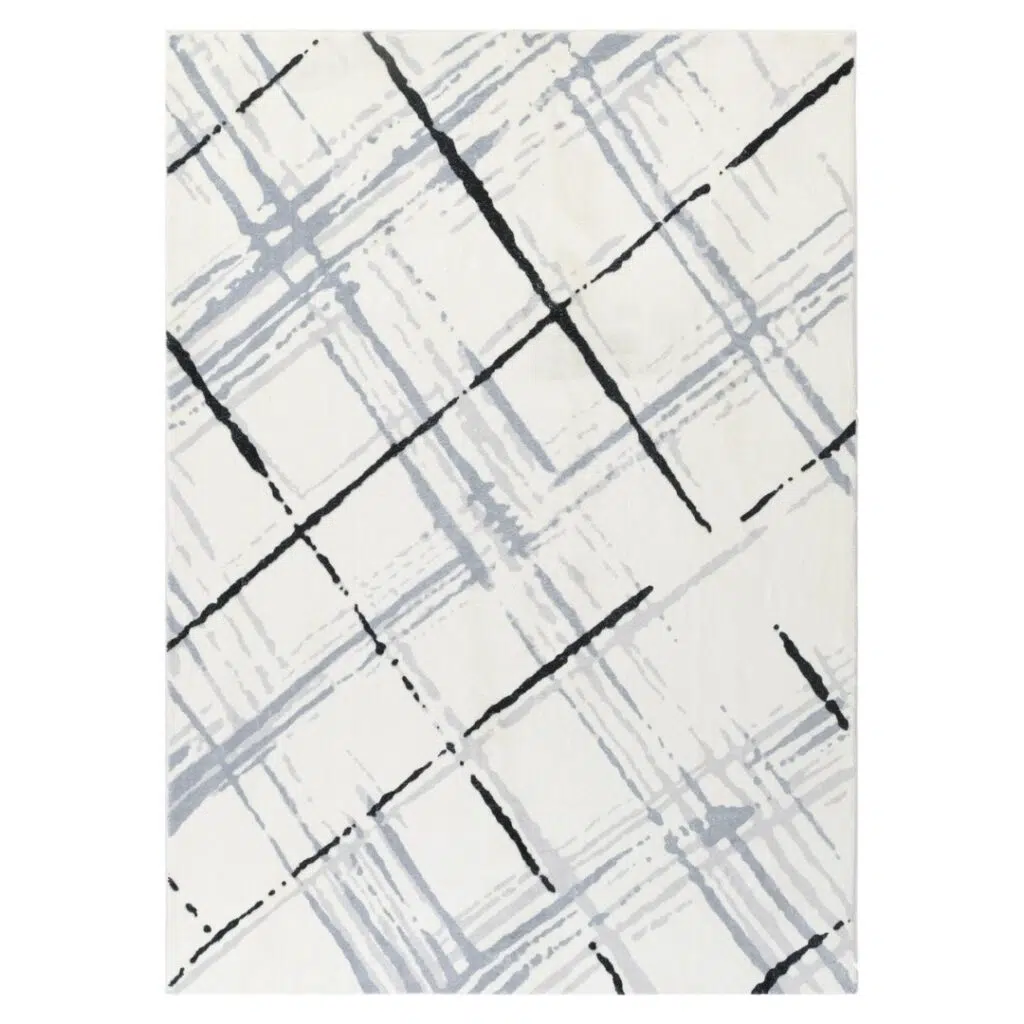 Cloud Geo Cream Blue Machine-Washable Comfort Rug