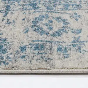 Delicate Audrey Ivory Blue Rug Traditional Design Geometric Repeats Ikat Durable Easy Clean Turkish Craft