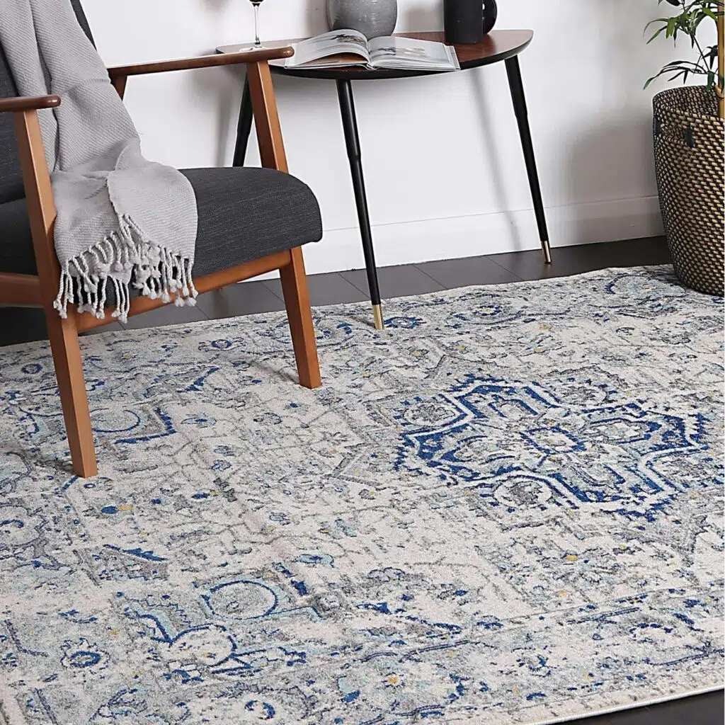 Delicate MeMontana Ivory & Blue Rug Traditional Design Versatile Use Heatset Polypropylene