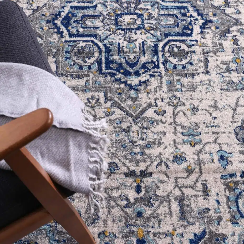 Delicate MeMontana Ivory Blue Rug (Heatset Polypropylene, Turkish Craftsmanship) - Traditional Design for Living Rooms & Offices