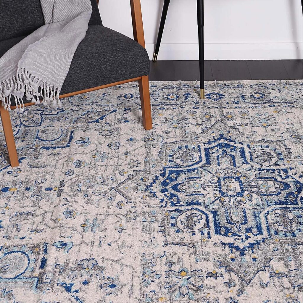 Delicate MeMontana Ivory & Blue Rug (Turkish) - Practical Rug for Living Rooms