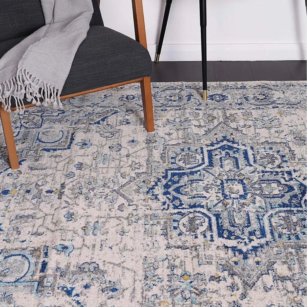 Delicate MeMontana Ivory & Blue Rug (Turkish) - Practical Rug for Living Rooms