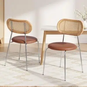 Artiss Dining Chairs Brown Set - Retro Modern Comfort PU Leather Rattan Backrest Easy Assembly