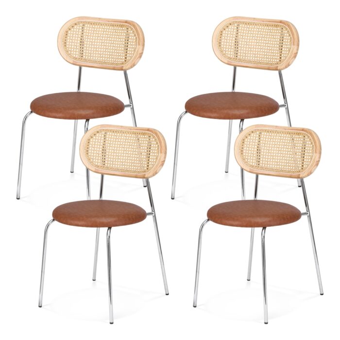 Artiss Dining Chairs Brown Set 4 Timeless Comfort Rattan PU Leather Legs