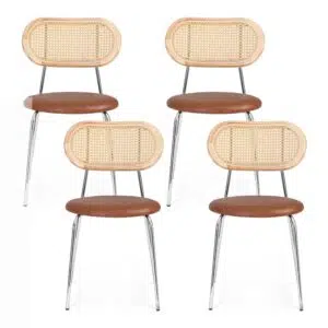 Artiss Dining Chairs Brown Set 4 Comfort Style Rattan PU Leather