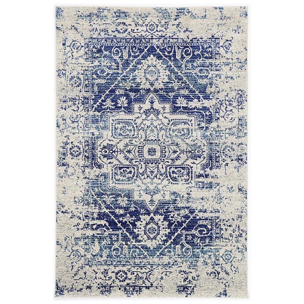Delicate Audrey Ivory Navy Rug Traditional Design Geometric Patterns Ikat