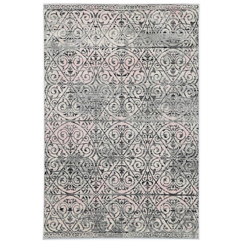 Antique-Inspired Heatset Polypropylene Rug in Katherine Pink & Ash, Turkish Craftsmanship, 11mm Pile, Size Options