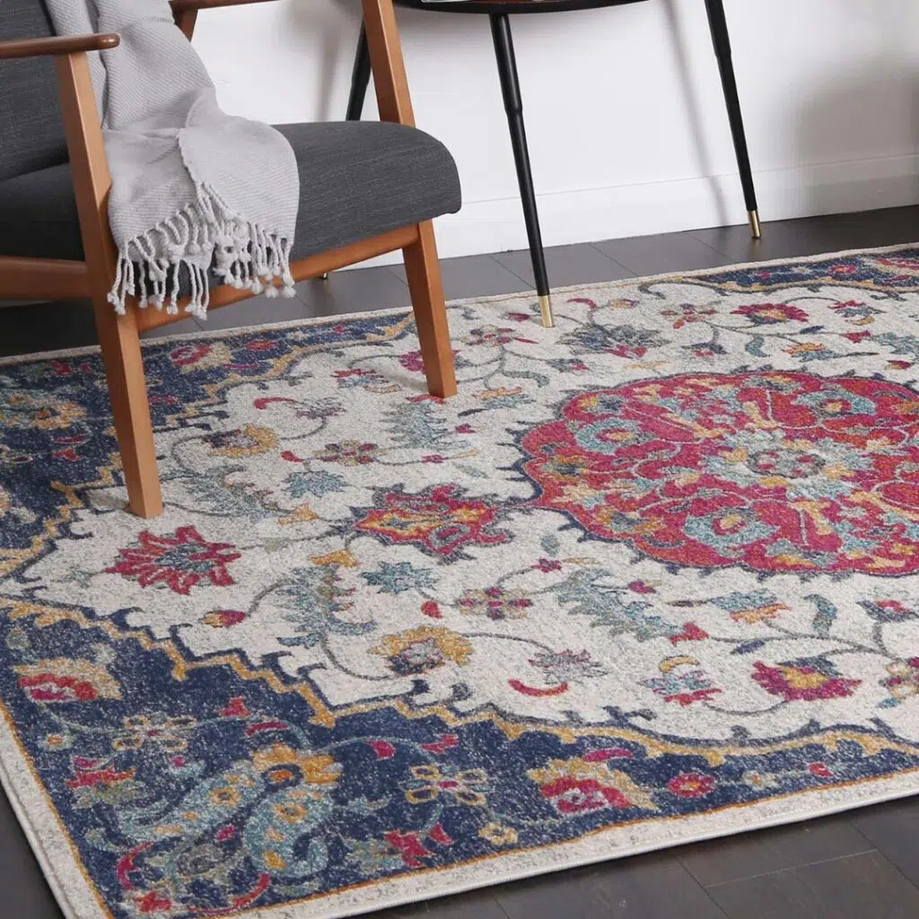 Delicate Tiffany Multi Rug: antique motifs, geometric patterns, Ikat, heatset polypropylene, 11mm pile, rectangular sizes, Turkish craftsmanship, sustainable design