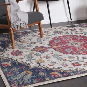 Delicate Tiffany Multi Rug: antique motifs, geometric patterns, Ikat, heatset polypropylene, 11mm pile, rectangular sizes, Turkish craftsmanship, sustainable design