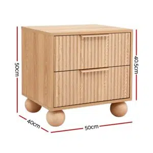 Artiss Rattan Bedside Table 2 Drawers Pine Modern Storage Compact Design