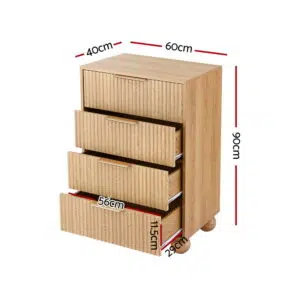 Artiss 4 Drawer Pine Modern Cabinet 40kg Tabletop 10kg Drawers