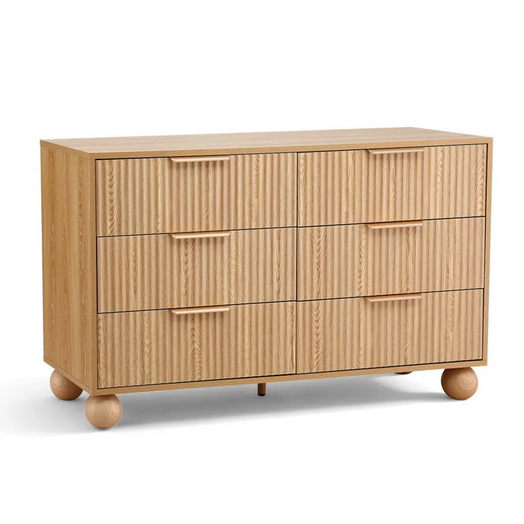 Artiss 6 Drawer Chest E1 12/15mm PB Melamine Tallboy Pine 60kg Storage