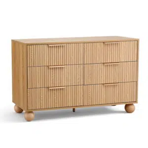 Artiss 6 Drawer Chest E1 12/15mm PB Melamine Tallboy Pine 60kg Storage