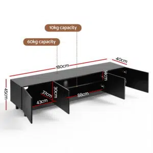 Stylish 180cm Black Durable TV Storage Cabinet E1 Board Safety Features