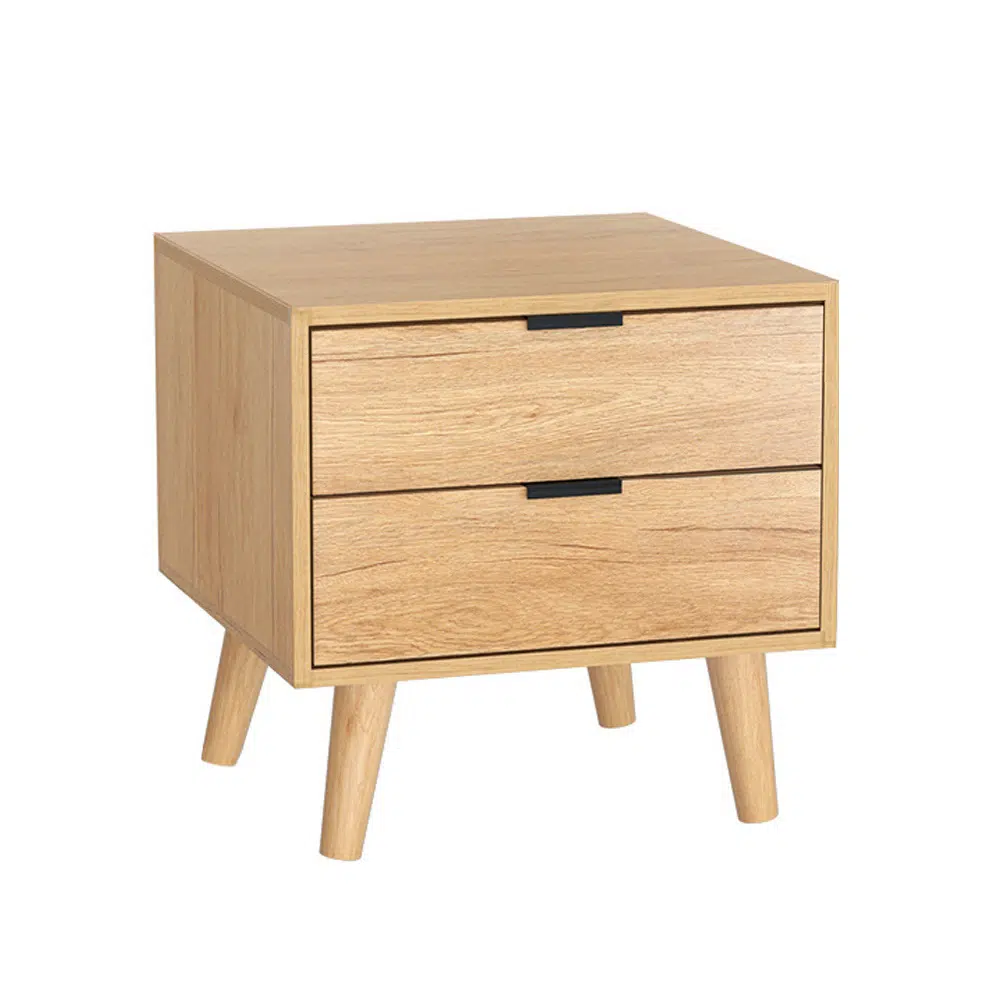 Artiss Bedside Table 2 Drawers Pine Scandinavian Design 15mm Particle Board 50x40x50cm 20kg Load 44.5x30x6cm Pine Wood