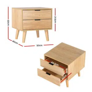 Scandinavian Bedside Table 2 Drawers Pine – Premium Material 50x40x50cm 20kg Load, Durable, Easy Use