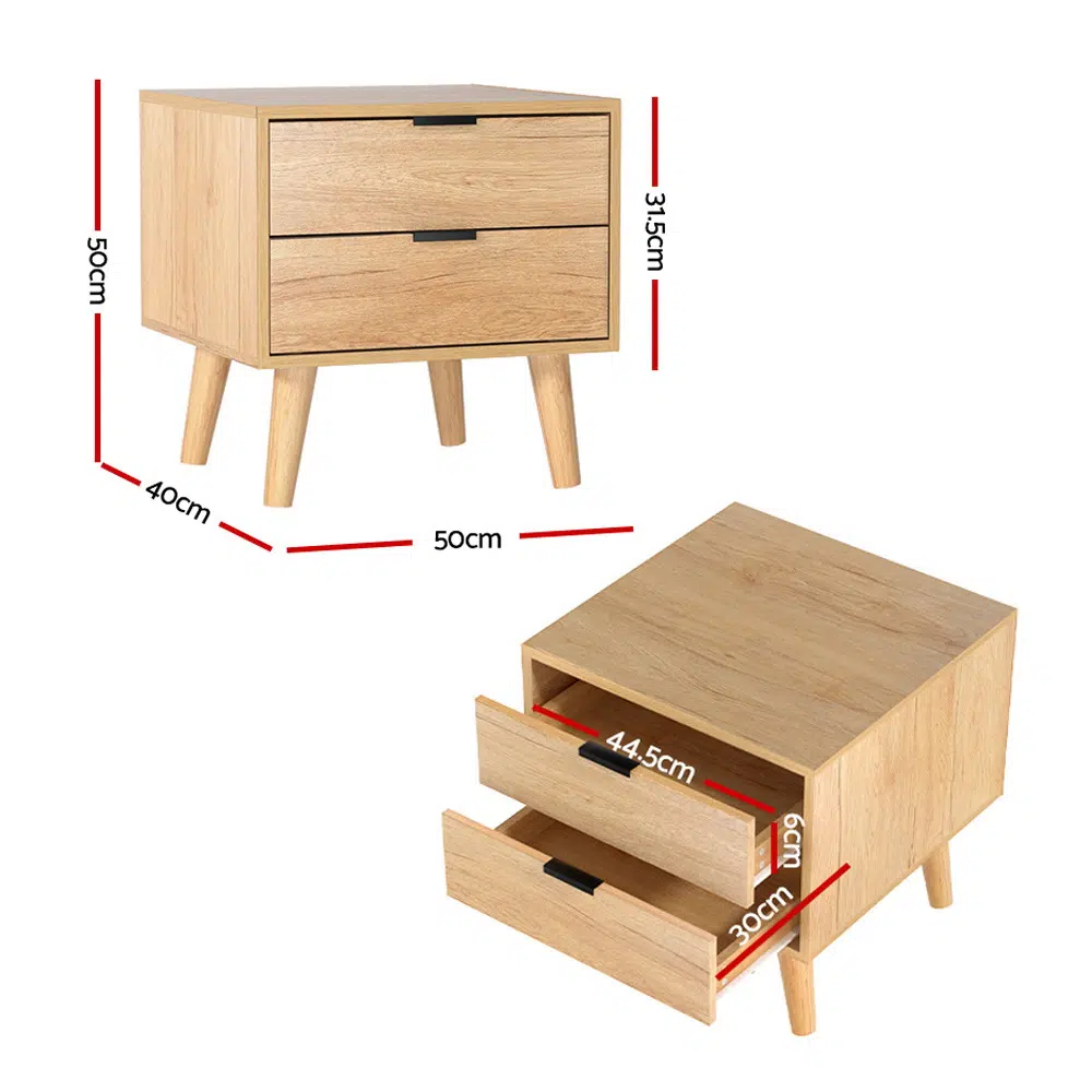 Scandinavian Bedside Table 2 Drawers Pine – Premium Material 50x40x50cm 20kg Load, Durable, Easy Use