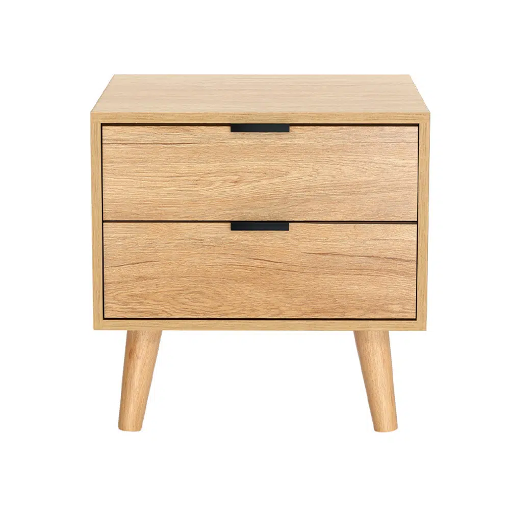 Scandinavian Bedside Table 2 Drawers Pine 15mm Particle Board