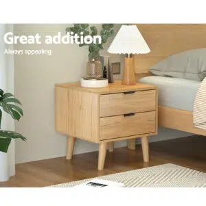 Scandinavian-Inspired 2-Drawer Bedside Table with Pine Wood