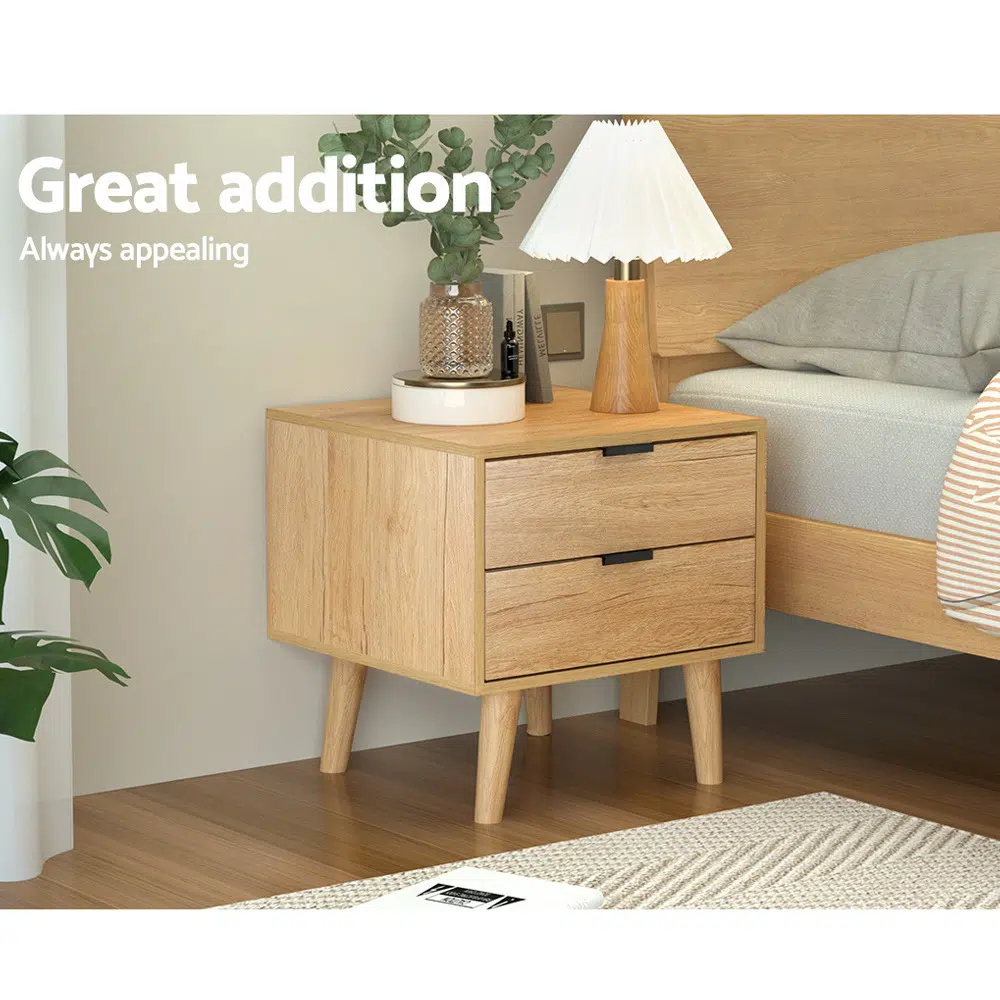 Scandinavian-Inspired 2-Drawer Bedside Table with Pine Wood