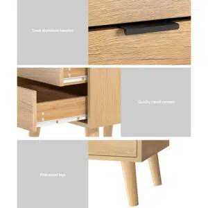 Scandinavian-inspired 2-drawer pine bed table with premium quality and durability