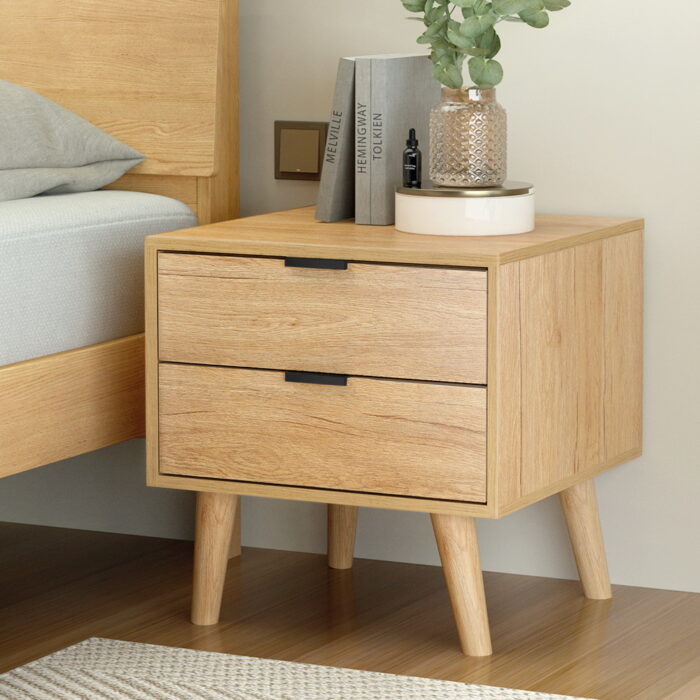Scandinavian-Inspired 15mm Particle Board + Pine Wood | Anti-slip Feet, Adjustable Drawers, 50x40x50cm | 2 Drawers, 20kg Load, Pine Color