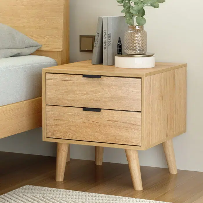 Scandinavian-Inspired 15mm Particle Board + Pine Wood | Anti-slip Feet, Adjustable Drawers, 50x40x50cm | 2 Drawers, 20kg Load, Pine Color