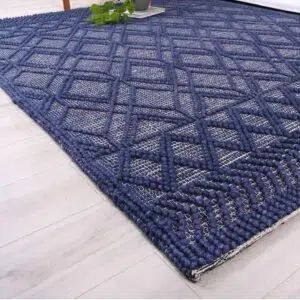 Himalaya Cobblestone Tribal Blue Wool Rug 12mm Pile Durable Soft Modern Rug