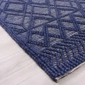 Himalaya Cobblestone Tribal Blue Wool Rug 12mm Pile, Wool & Polyester Blend, Moderate Traffic, Seamless Integration