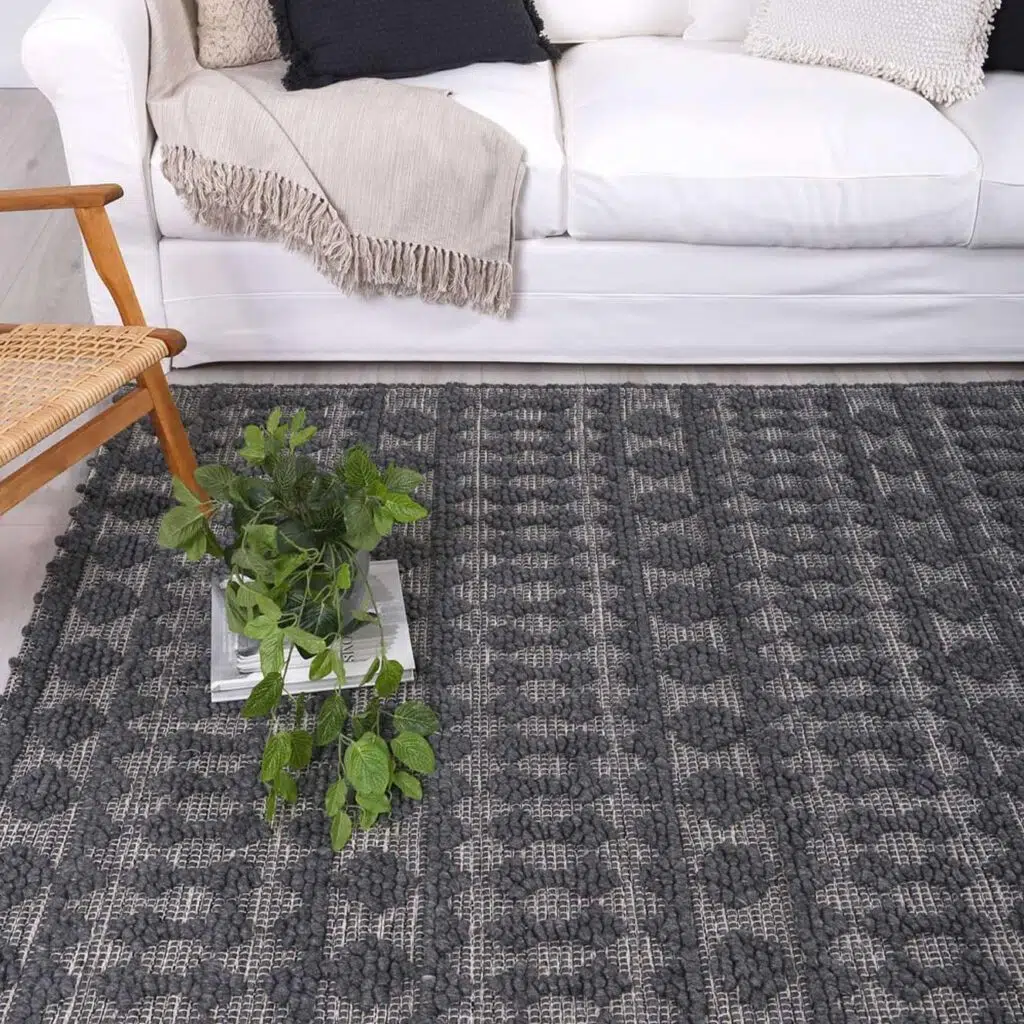 Himalaya Handwoven Grey Wool Rug 12mm Thick Trendy Design Durable Safe Non-Slip