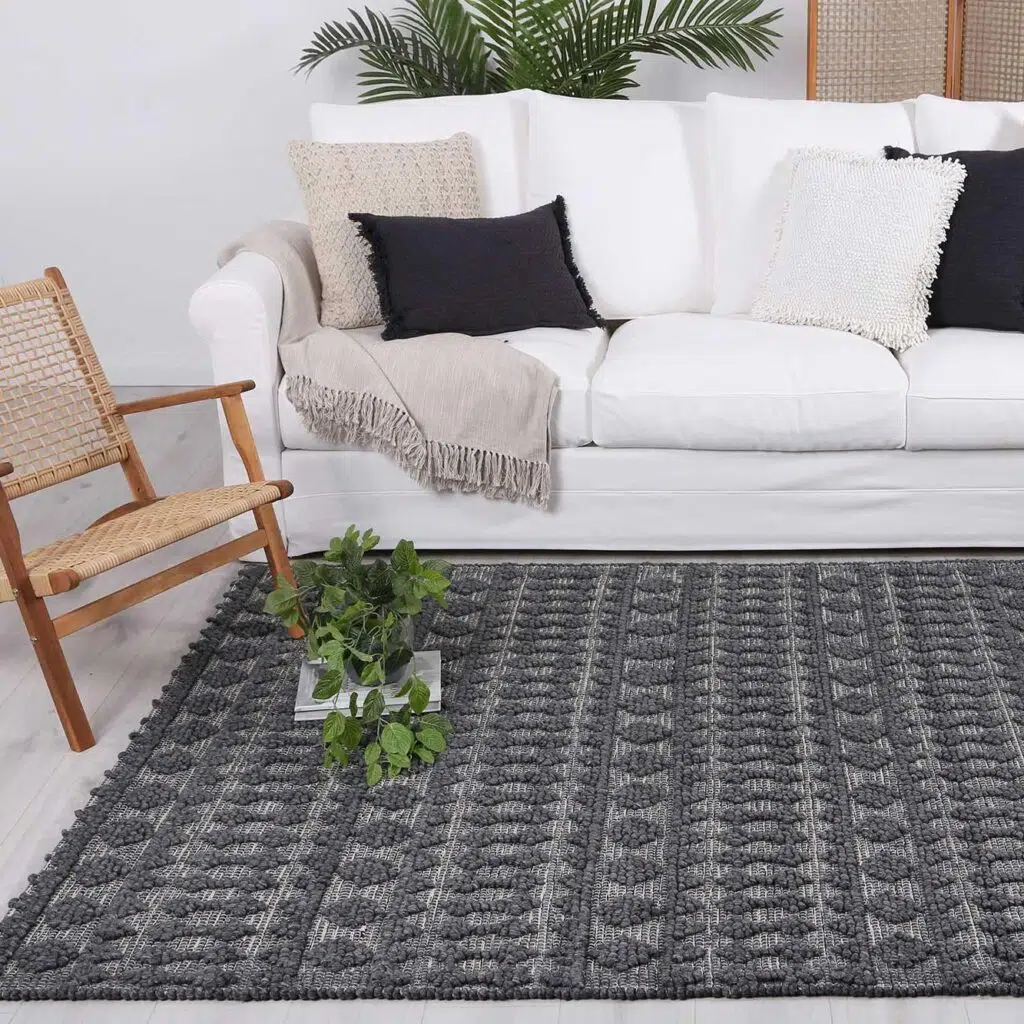 Handwoven Grey Wool Rug - 12mm Thick Pile for Durability & Comfort