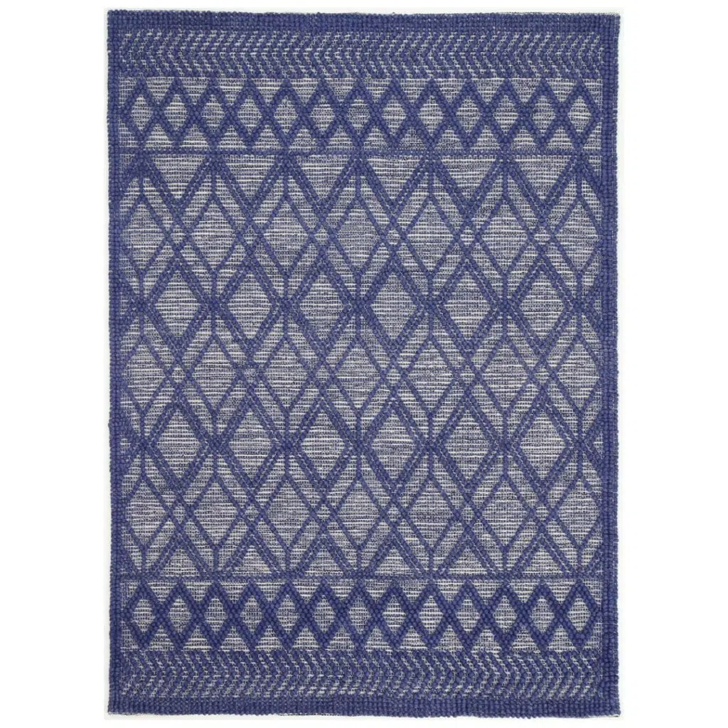 Himalaya Cobblestone Tribal Blue 12mm Pile Wool Rug, Durable, Modern Floor, Indian Craft