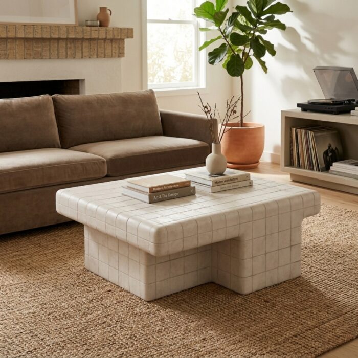 Koen Coffee Table Oat 80x100cm industrial chic asymmetrical design