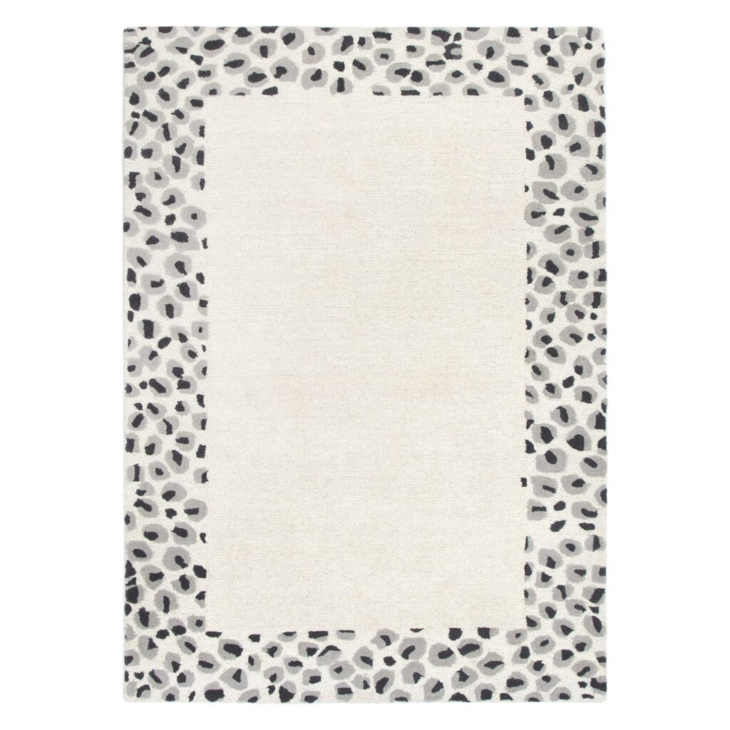 Leopard Cream Grey Handtuffed Wool Rug 20mm Pile Earthy Modern Interior