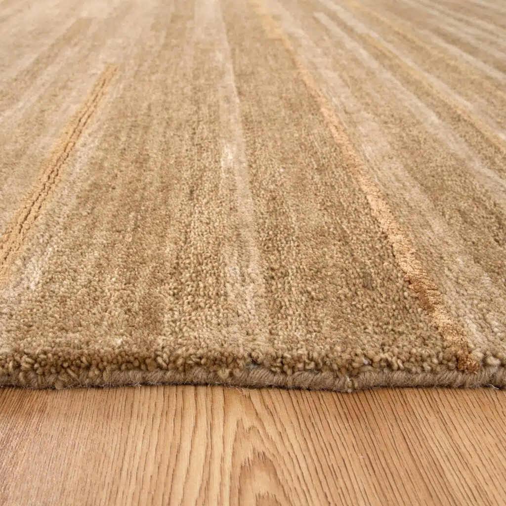 Les Nomades Linear Caramel Wool Rug - Natural Elegance, 100% Wool, Handmade Textured Comfort