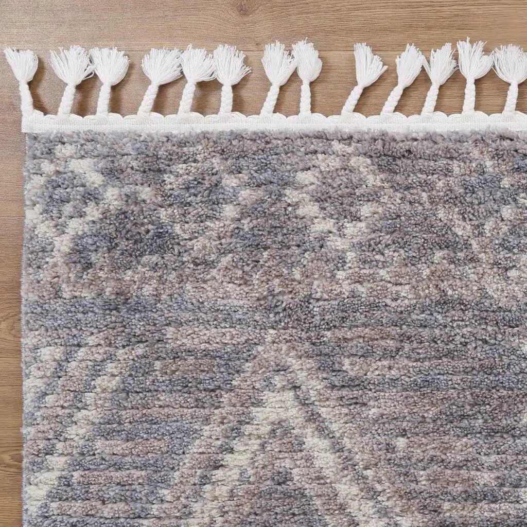 Luxurious plush Moroccan ash rug with soft polyester, Turkish-made, ideal for living rooms and offices