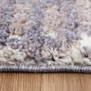 Luxurious shag rug with Moroccan patterns, polyester, comfortable for living rooms, offices, and cozy corners.