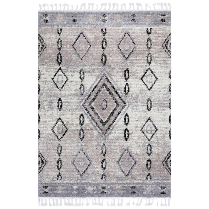 Moda Tribal Diamond Ash Rug (Morocco) - Elegant shag rug with high-pile polyester for soft comfort and durability, ideal for living room, home office, or study.