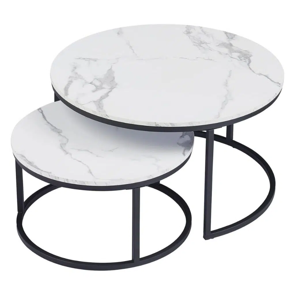 Modern Nesting Coffee Table Faux Marble Small Round White Durable Stackable