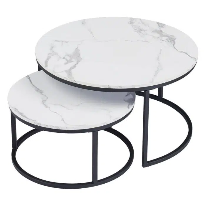 Nesting Coffee Table Faux Marble Small Round Coffee Tables – White