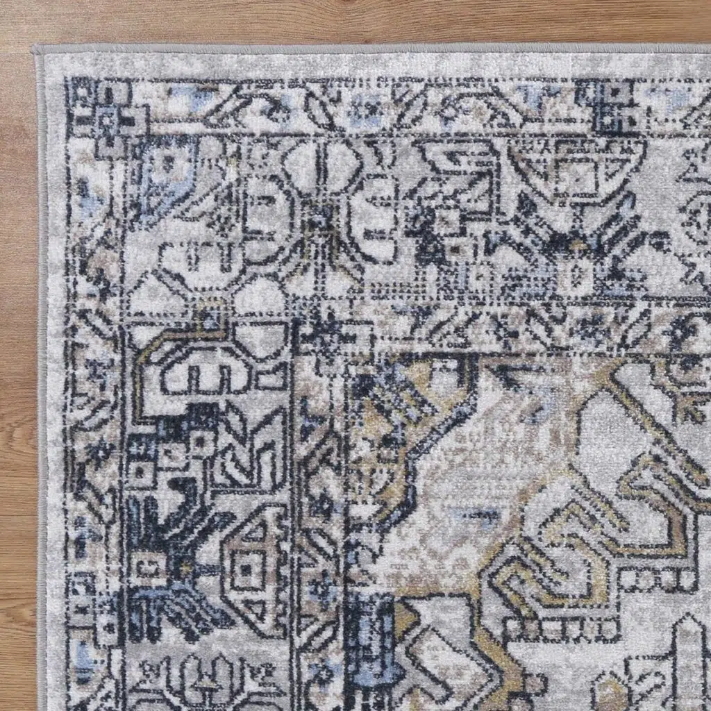 Oporto Taicang Blue Grey Traditional Rug - 10mm Pile, Polyester, Versatile Design